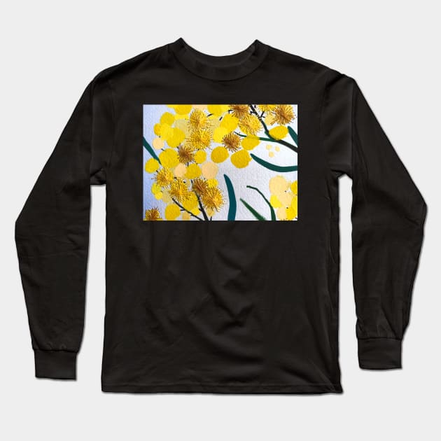 Golden Wattle Flowers by Leah Gay Long Sleeve T-Shirt by leahgay